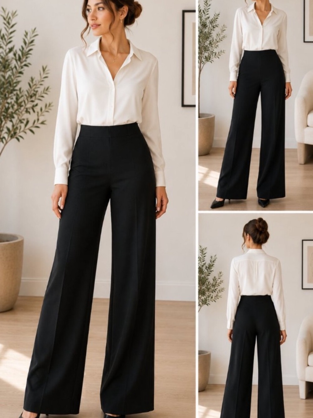 Lafayette 148 New York Wide-Leg Dress Pants Size 8 Black Career Trousers
